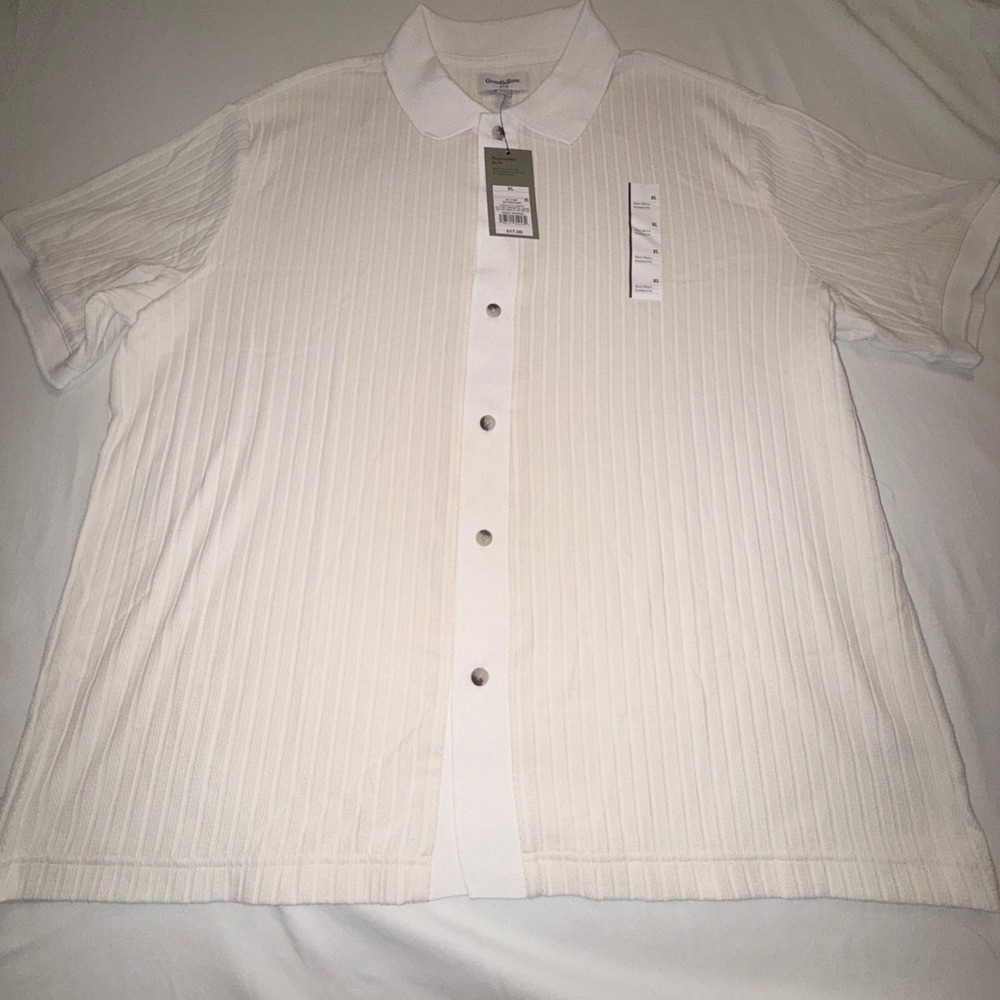 Goodfellow & Co Button Down Polo Mens XL Dog Bone NEW Ribbed Short Sleeve Shirt